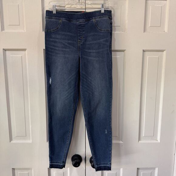 Spanx Distressed Denim Jeans Stretch Ankle Skinny Frayed Medium Wash Pull On XL - Picture 2 of 11